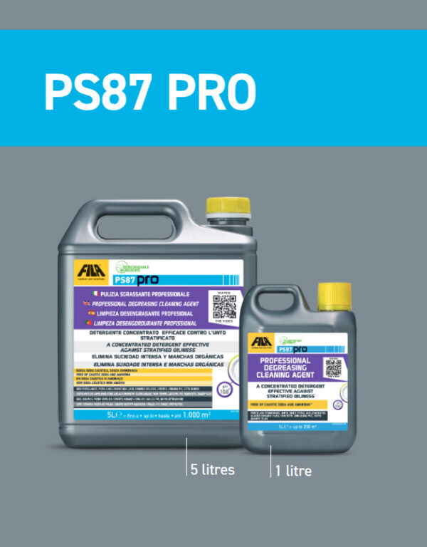 FILA PS87 PRO - 1 és 5 liter - Biológiailag lebomló professzionális zsírtalanító és viaszeltávolító tisztítószer koncentrátum