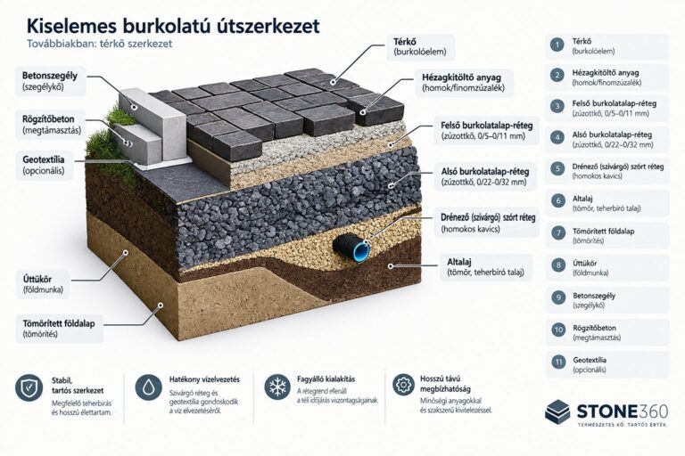 Természetes kőburkolatok rétegrendjei: teherbírás, vízelvezetés és fagyállóság